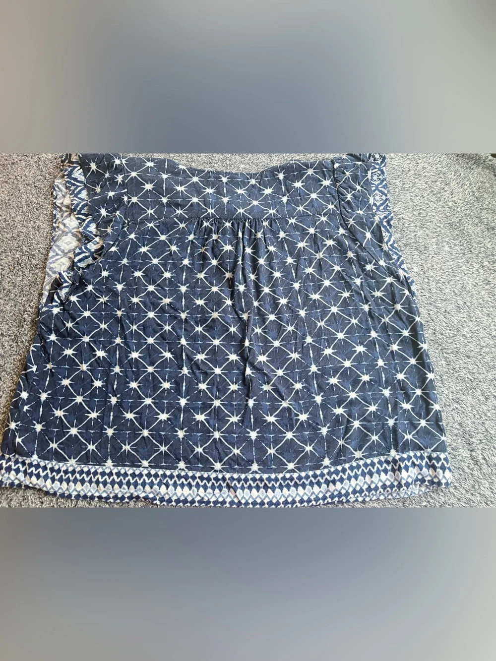 Time and Tru Navy and White Starprint Tie-Front Ruffle Sleeve Top - Picture 5 of 7